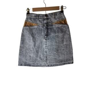 Vintage STUFFED SHIRT Gray Brown Accents A-Line Denim Mini Skirt SZ 27" Waist